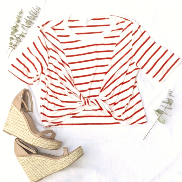 NWT Nordstrom Red White Stripe Crop Top Twist Front - Picture 3 of 7